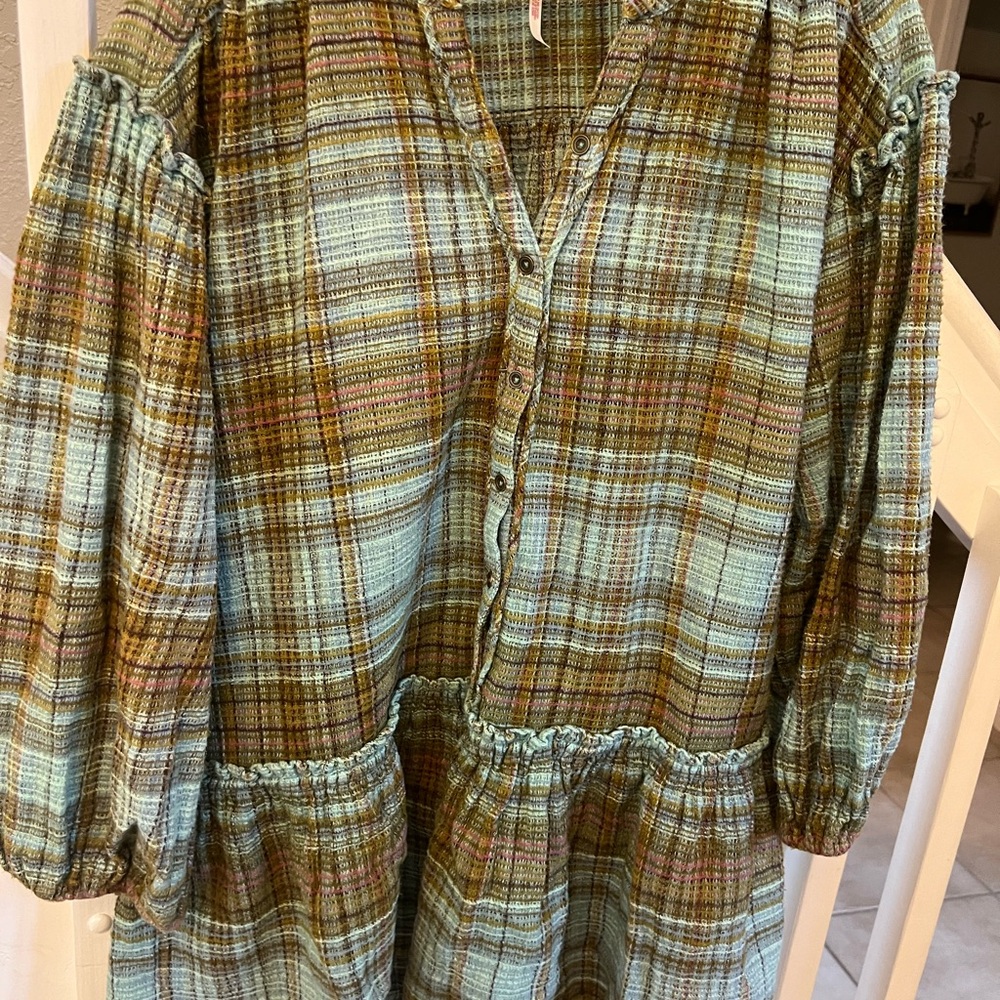 Free People size large oversized plaid baby doll shirt.